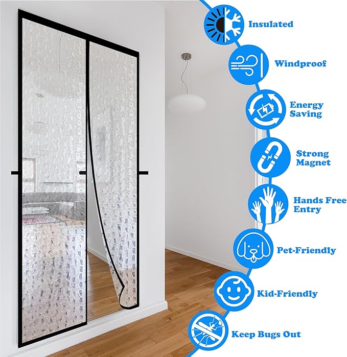 RELIANCER Magnetic Thermal Insulated Door Curtain,Waterproof EVA Door Cover,Fit Doors Size Up to 38"x80",Temperature Protection Insulated Doorway Curtain Partition,Patio Self-Closing Doors Net Screen