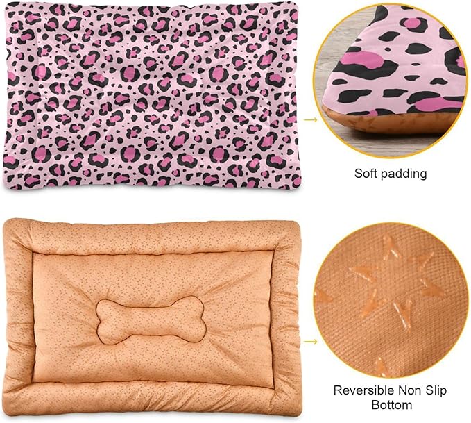 Pink Leopard Print Pet Bed Cute Dog Bed Mat Absorbing Non Slip Pad Pet Sleeping Mat for Small, Medium, and Large Dogs Puppy Cat 24 in x 18 in