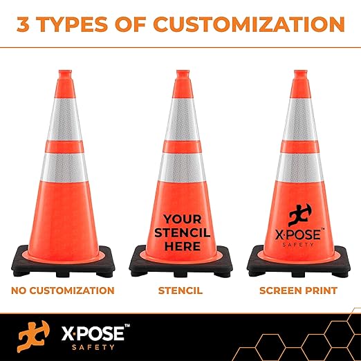 Xpose Safety 36 Inch Orange Traffic Cones with 6" & 4" Collars, 8-Pack - Multipurpose PVC Plastic Safety Cone for Parking, Soccer, Caution, Kids and Construction - DOT Approved