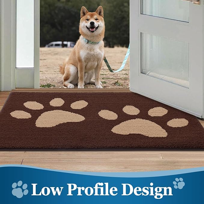 Buganda Dog Door Mat for Muddy Paws, Absorbent Dirt Trapper Washable Indoor Doormats, Non Slip Low-Profile Mud Mat for Dogs, Front Entrance Doormat for Inside Floor (48x30 Inches, Brown)