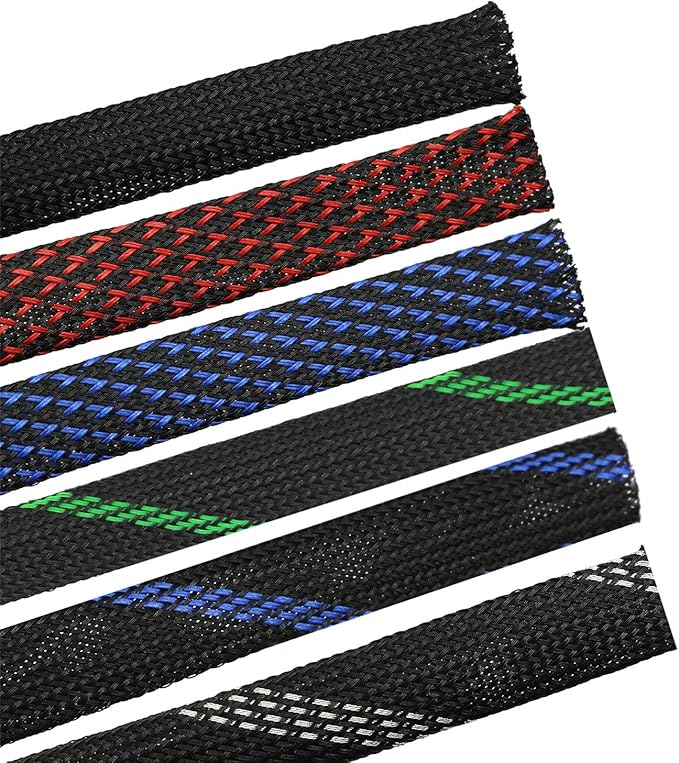 30ft PET Expandable Sleeving Wire Cable Sleeve (1/4", Red&Black)