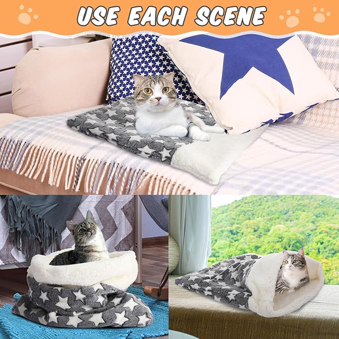 Self Heating Cat Sleeping Bag Indoor Self Warming Cat Bed Cave Heated Pad Cozy Soft Winter Washable Wrap Pet Snuggle Sack Pouch for Puppy Dog Kitten, 24 x 21 Inch(Classic Style,Gray)