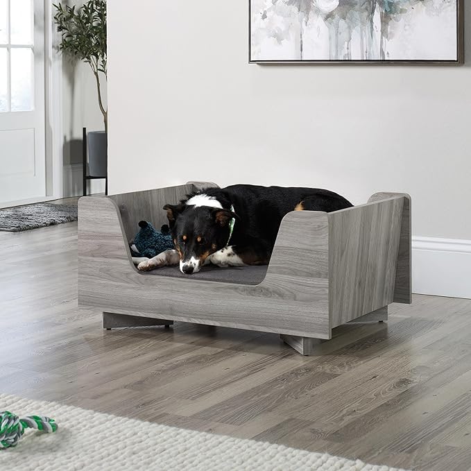 Sauder Milo Dog Bed, Light Walnut Finish