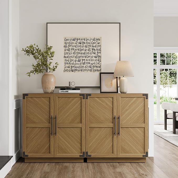 SICOTAS Sideboard Buffet Cabinet with Storage - Modern Farmhouse Credenza with Doors and Adjustable Shelves Fluted Kitchen Buffet Storage Cabinet Coffee Bar Cabinets