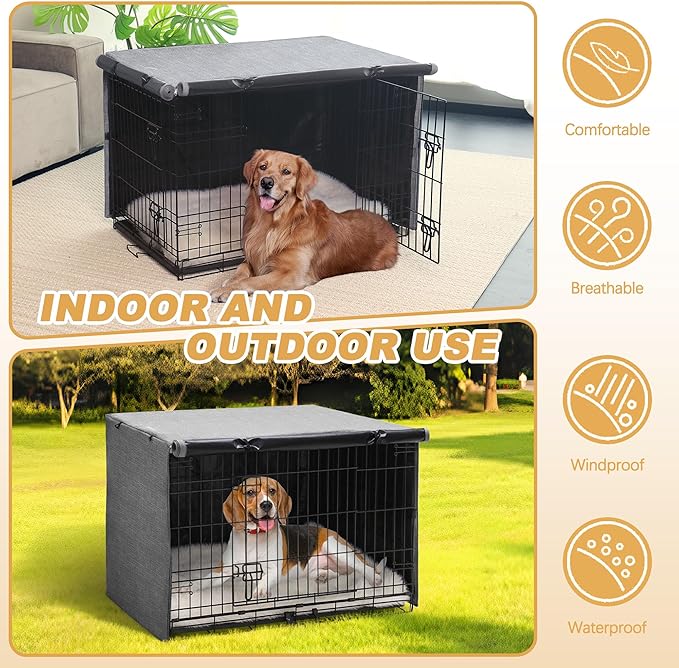 Dog Crate Cover - Double Door Waterproof Pet Kennel Cover, Durable 600D Polyester Protective Cage Cover for 24 Inch Dog Crate - Grey