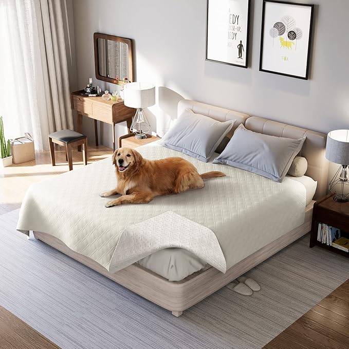 Waterproof Dog Bed Covers for Couch Protection, Water-Resistant Soft Dog Pet Blanket Anti-Slip Dog Blanket for Bed, for Furniture Bed Couch Sofa (Ivory White,82x82inch)