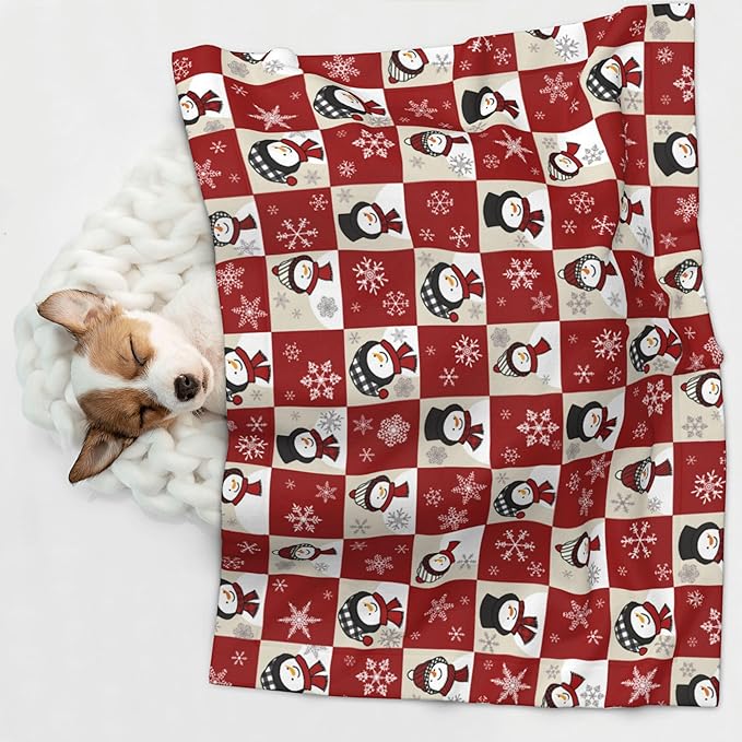 Red Beige Snowman Blanket - Snowflake Throw Blanket 23x16 Pet Blanket for Couch Sofa Bed Winter Xmas Holiday