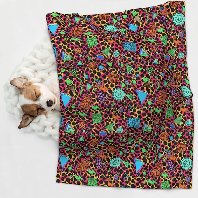 Double Sided Plush Pet Blanket with Cozy Dot Texture, Geometric Checkered Zebra Tiger Leopard Print Hot Pink Vintage Retro 80S 90S, Reversible for Dogs Cats on Couches Beds