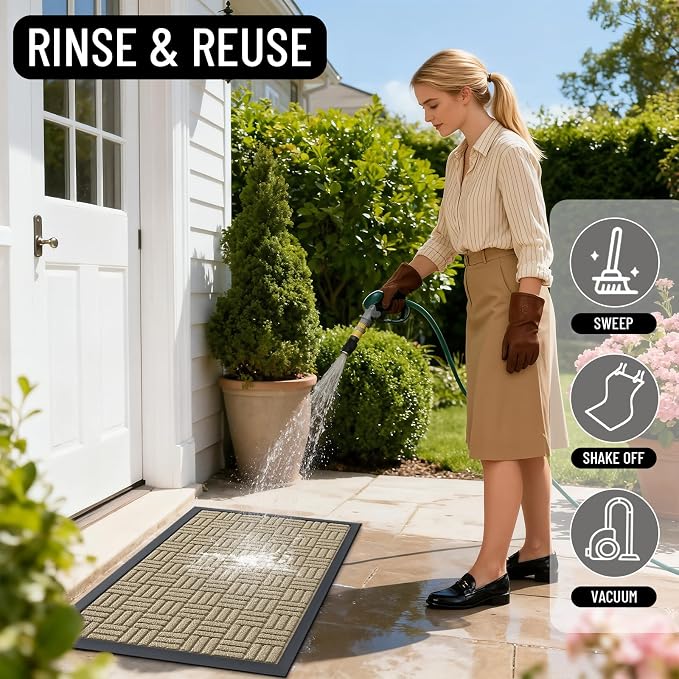OLANLY Front Door Mat Outside Entrance 47x32, Heavy Duty Sturdy Natural Rubber