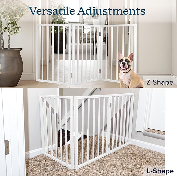 Pet Gate - 3-Panel Indoor Foldable Dog Fence for Stairs, Hallways or Doorways - 54x24-Inch Retractable Wood Freestanding Dog Gates by PETMAKER (White)
