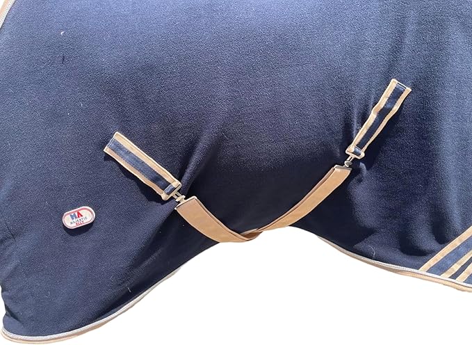 Majestic Ally Anti Pill Fleece Horse Blanket/Sheet with Silver Braided Rope (Navy, 74)