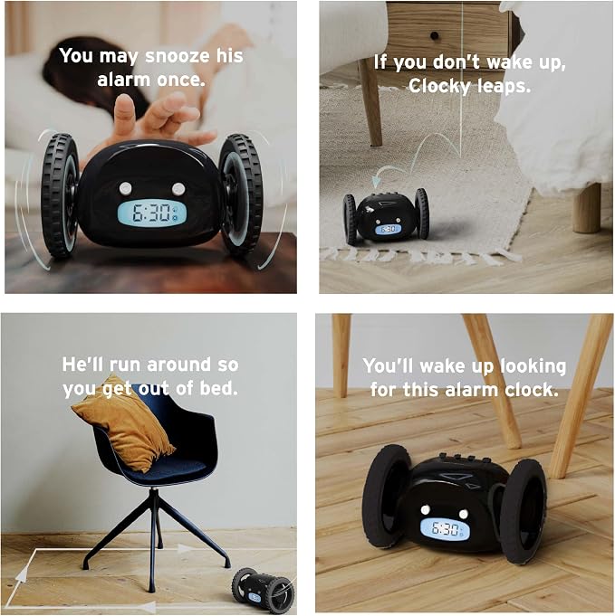CLOCKY Extra Loud Alarm Clock for Heavy Sleepers on Wheels Rolls Runaway