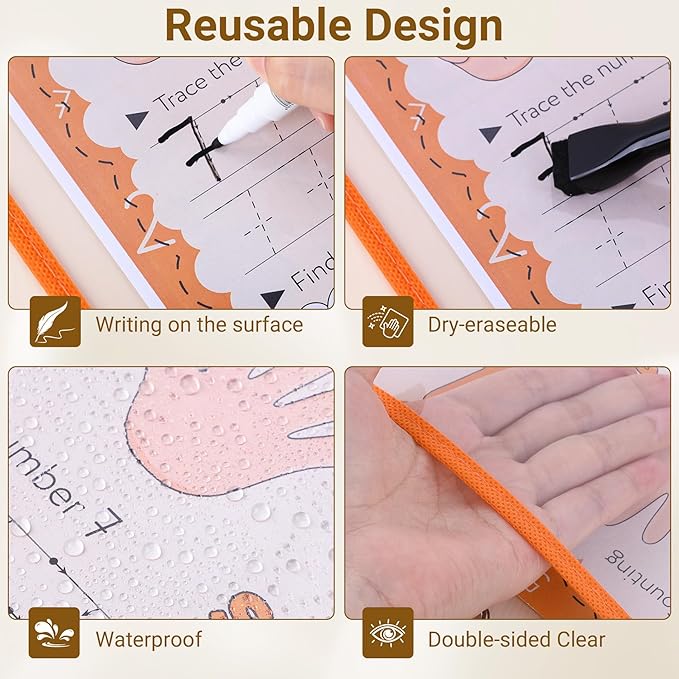 AKONEGE 30 Pack Oversized Dry Erase Pocket Sleeves - 10 x 13 Inch Ticket Holders Reusable Clear Plastic Sleeves Sheet Page Protectors for School Teacher Supplies & Classroom Organization, 5 Colors