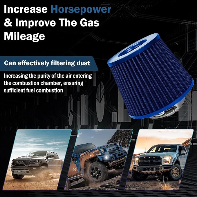Universal Clamp-On Air Intake Filter, High Performance, Washable Filter