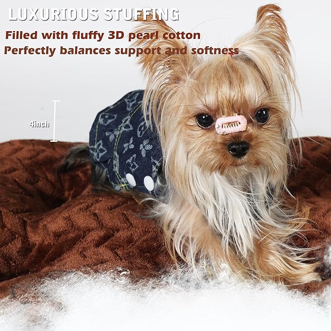 24 Inch Dog Bed for Crate, Washable Mats for Sleeping, Up to 25 lbs, Soft and Fluffy Small Crate Tire Printing Dark Brown S