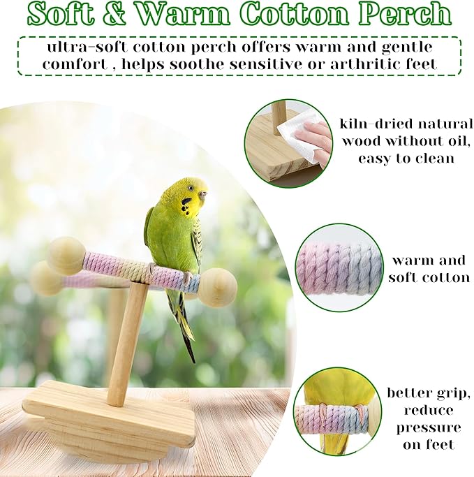 Natural Wood Bird Perch Stand Training, Intelligence Puzzle Enrichment Toys for Parakeets, Wooden Parrot Perch Platform, Bird Playground Play Stands for Conure, Cockatiel, Budgie Interactive Toys