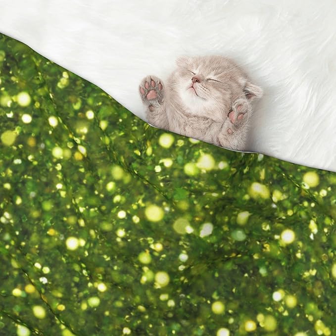 Waterproof Dog Blanket Soft Pet Blanket for Puppy Cat, Fleece Cat Throw Blankets for Furniture Bed Couch Sofa Reversible - Green Glitter Sparkle