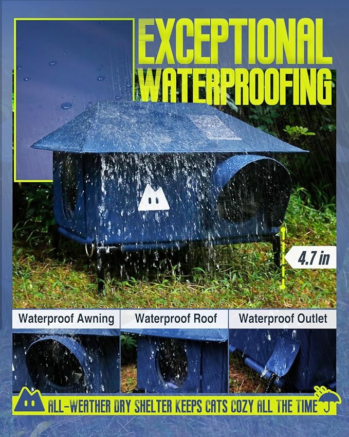 Heated Cat House for Outside Cats Winter, Large Hip Roof 100% Waterproof Outdoor Cat House, Elevated Base, Weatherproof Insulated Shelter for Stray Feral Barn Cat (Dark Blue, 28" Lx16 Wx14 H)