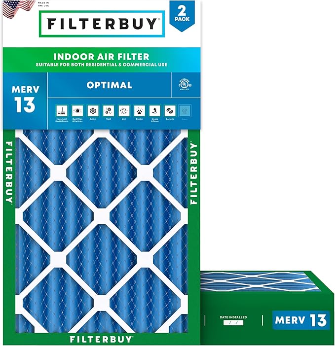 Filterbuy 14x25x4 Air Filter MERV 13 Optimal Smoke & Allergy Defense,
