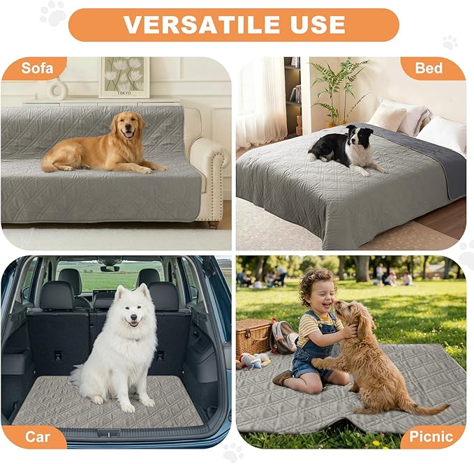 100% Waterproof Dog Couch Protector, Triple-Layer Waterproof Dog Bed Cover Pet Blanket Reversible 2-Tone Sofa Shield, Non-Slip Furniture Guard for Pets(42×50 Inch, Light Gray+Gray)