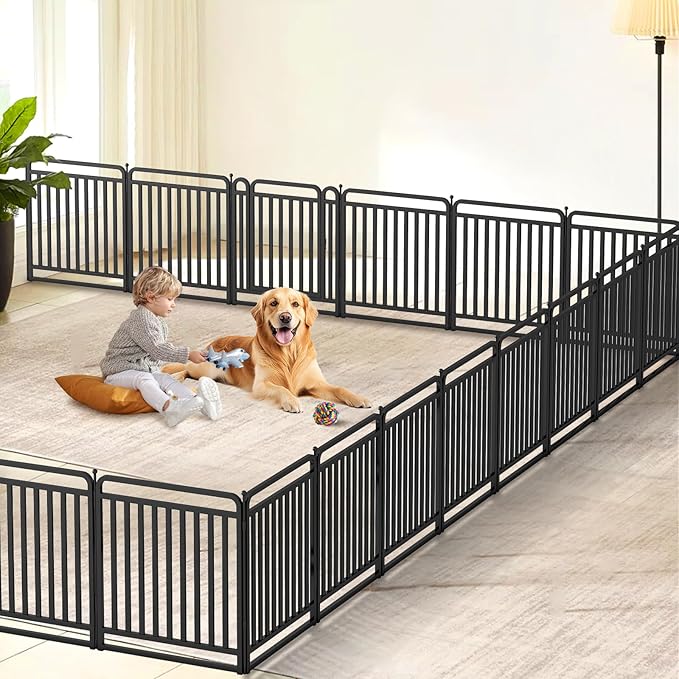 New Thickened Version Dog Playpen, 32 Inch Dog Fences for The Yard, Portable Outdoor Dog Playpen for Large/Medium/Small Dogs, Foldable Metal Dog playpen, with Doors (40 Panels, 32 Inch)