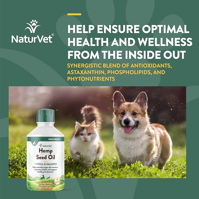 NaturVet Hemp Seed Oil Krill and Salmon, 16 oz. Liquid, Made in The USA