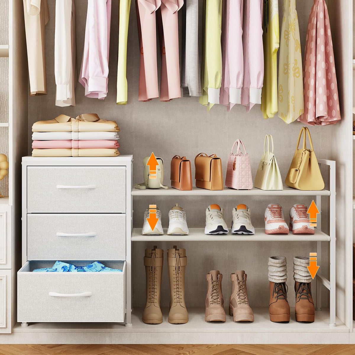 Hongtamoya Closet Organizers and Storage, Adjustable Shelves,3 Drawer White