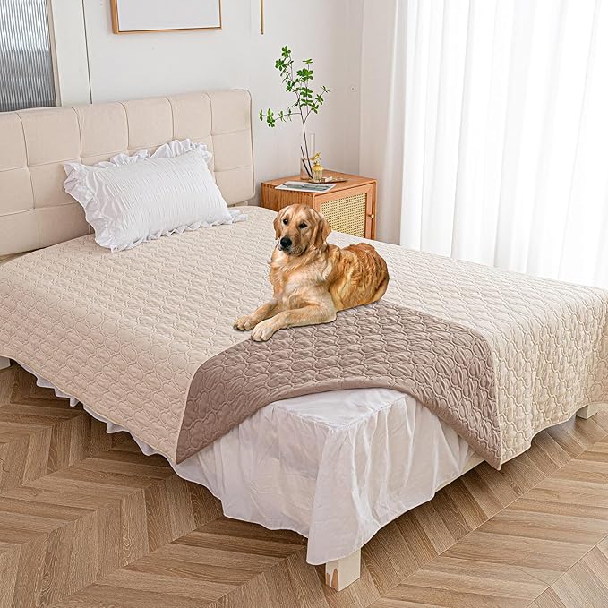 Waterproof Couch Cover for Dogs Washable, Reversible Dog Bed Blanket Pet Sofa Furniture Protector(52x82 Inch, Cream+Khaki)