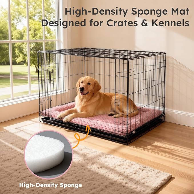 Dog Bed Mat, Dual-Sided Dog Crate Bed Mat - Ultra Soft & Machine Washable Kennel Pad for Large Dogs, All-Season Comfort Pet Bed for Crates, Travel, and Home, Pink, 35 x 23 Inch