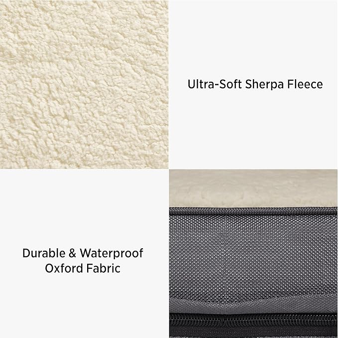 LE SURE XXL Washable Dog Bed Cover Replacement Plush Fleece Cover for Orthopedic Egg Crate Foam Pet Mat 54x44x4 Inches, Grey
