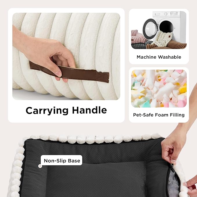 Bedsure Cute Couch for Pets - Fluffy Pet Sofa with Premium Soft Corduroy Fleece, Fuzzy Cat Beds for Indoor Cat with Removable Washable Cover, Supportive Pet Chair, 24inch, Cream