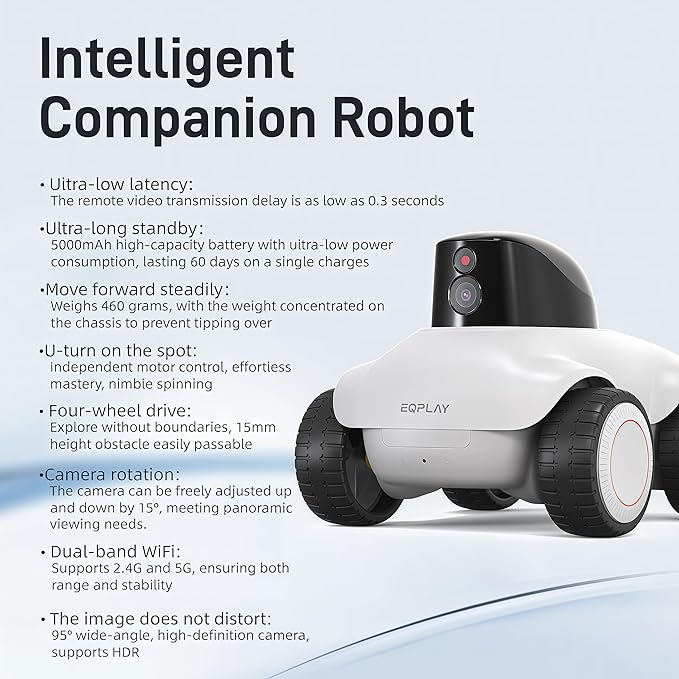 Family Smart Companion Robot,2K HD Pet Camera Robot,Indoor Security Camera Robot,1-Click Interaction,2-Way Voice,Color Night Vision,Motion Detection,Video Recording,Battery-Operated with Phone App