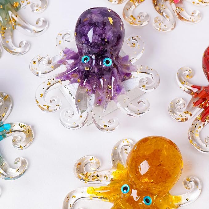 Natural Crystal Tiger's Eye Gravel Octopus Resin Marine Animals Fish Tank Decorative Ornaments Statue Healing Crystal Home Decor Ladies Gift 3.93"
