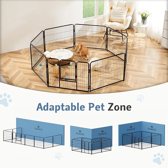 DUMOS Dog Playpen Indoor, Metal 24 Inch 16 Panels Foldable Pet Fence with Door, Outdoor Small Medium Large Dog Puppy Portable Exercise Play Pen for RV Camping, Trips, Play Yard