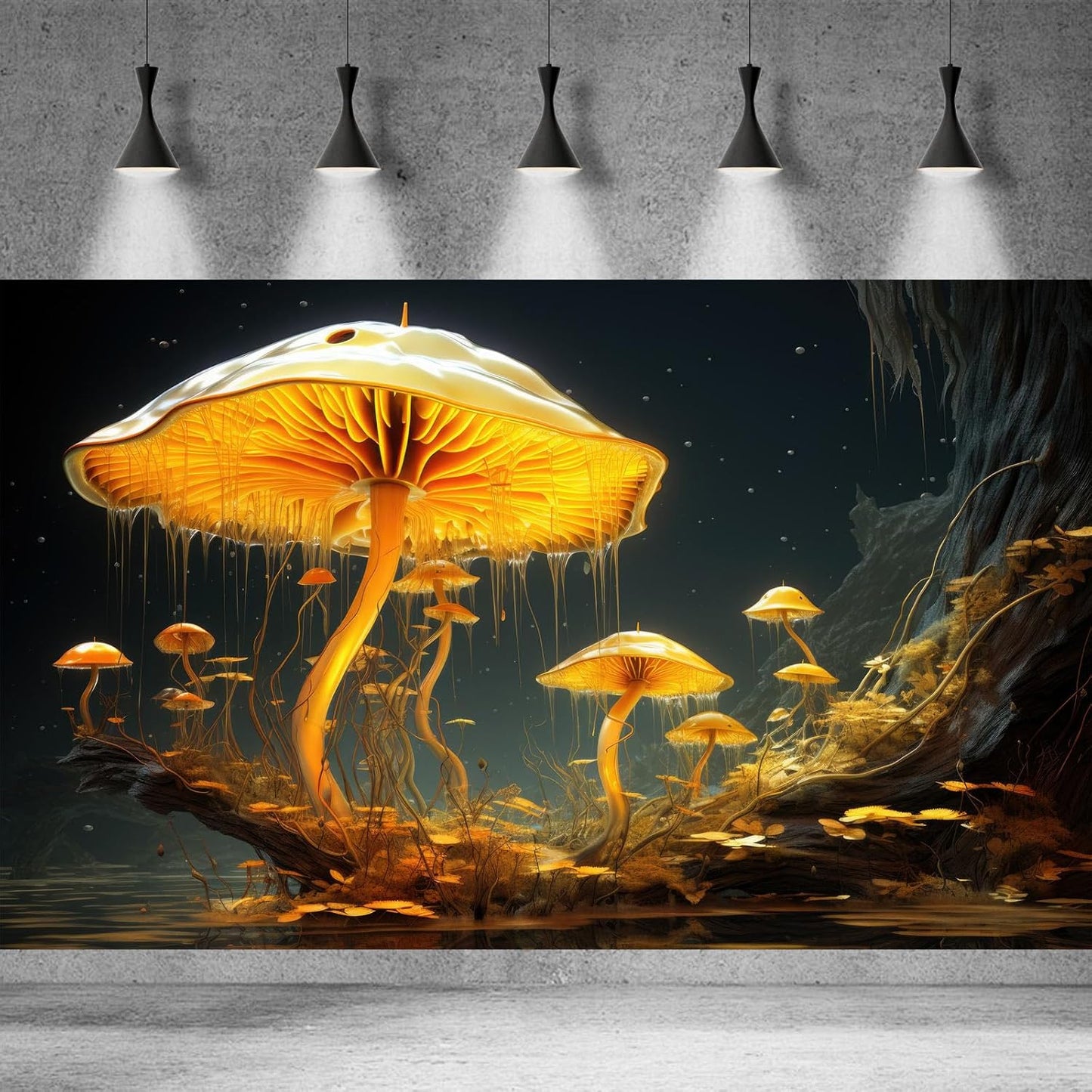 Fantasy Mushrooms Aquarium Background Fantasy Mushroom in Magical Enchanted Fairy Tale Stream Reptile Tank Enclosure Terrarium Backgrounds Mushroom Theme Landscape Fish Tank Backgrounds 48x24in