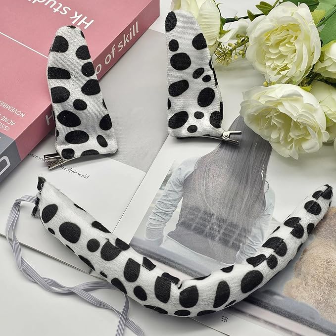 Dalmatian Ears Hair Clips Tail Animal Costume Headwear for Halloween Puppy Dog Dress Up Costume Accessories