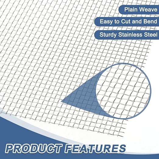 uxcell 6 Mesh 39" x 10" Woven Wire Mesh, 316 Stainless Steel Air Vent Filter