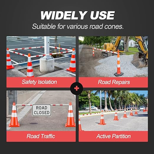 RoadHero 6 Pack 4 FT to 6.9 FT Retractable Cone Bar, Expandable Traffic Cone Bars for Parking Lots, Extendable Barricade for Road Construction, White and Red, Cone Not Included