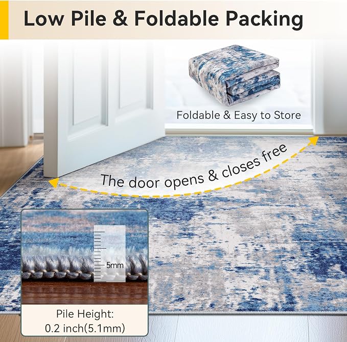 RELEANY Washable Area Rugs 2'x5' Non-Slip Modern Abstract Soft