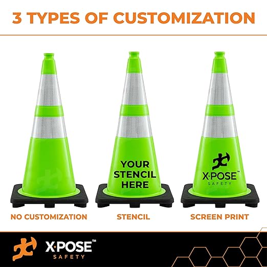 Xpose Safety 36" Lime Traffic Cones 6" & 4" Reflective Collar - Bulk Half Pallet 125 Pack - Premium PVC Safety Cone for Parking, Caution, Construction, Road Crews, Emergency Vehicle - DOT Approved