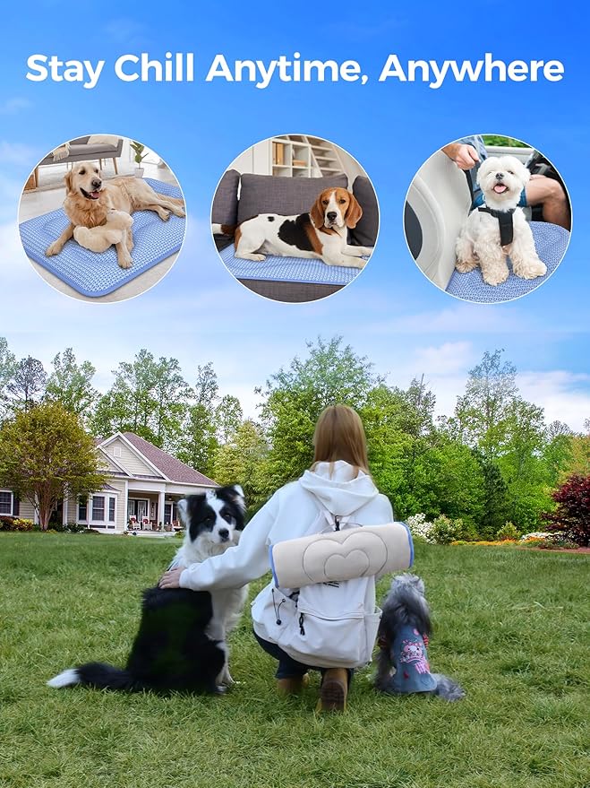Rywell Dog Cooling Mat, 24”x18” Super Thick & Reversible Cooling Mat for Dogs, Arc-Chill 3.0 & PCM for Long-Lasting Cool and Color-Changing (Q-Max > 0.5), All-Season Use & Portable for Travel
