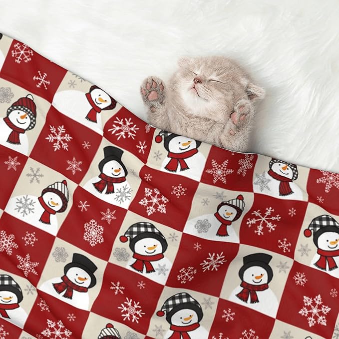 Red Beige Snowman Blanket - Snowflake Throw Blanket 30x20 Pet Blanket for Couch Sofa Bed Winter Xmas Holiday
