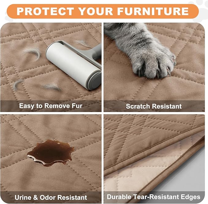 100% Waterproof Dog Couch Protector, Triple-Layer Waterproof Dog Bed Cover Pet Blanket Reversible 2-Tone Sofa Shield, Non-Slip Furniture Guard for Pets(68×82 Inch, Taupe+Apricot)