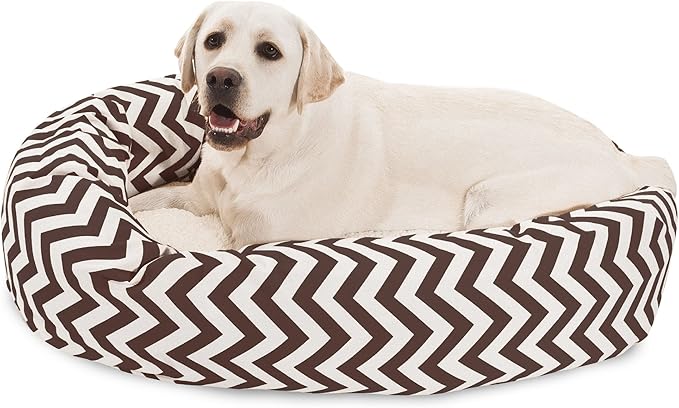 Majestic Pet 40 Inch Chevron Sherpa Calming Washable – Cozy Soft Round with Spine for Head Support - Fluffy Donut 40x29x9 (inch) – Round Pet Large - CHOCOLATE