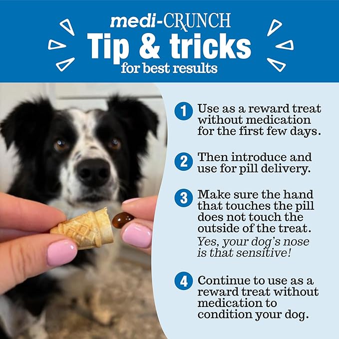 Medi-Crunch Pill Pouches for Dogs, Peanut Butter Dog Pill Treats for Capsules & Tablets, Crunchy Pill Pocket Alternative for Picky Eaters, Hypoallergenic Low Sodium Vet Recommended, 30 Treats