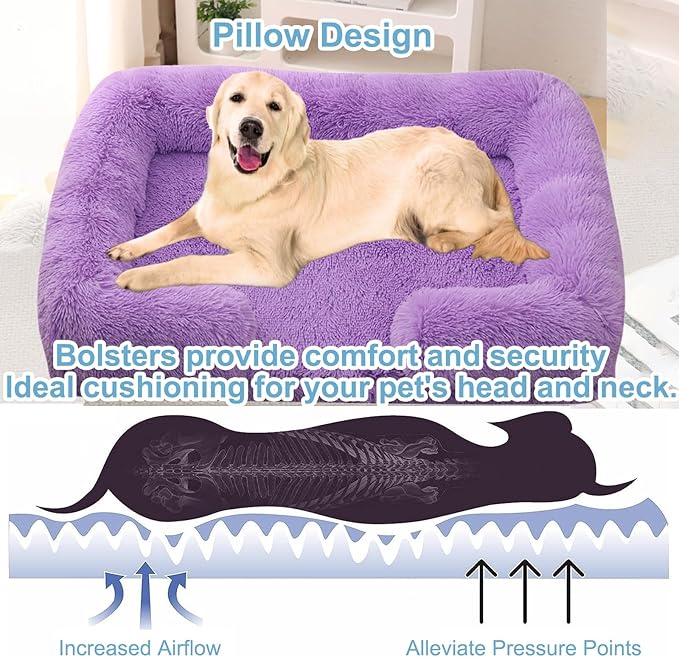Dog Beds Large Sized dog Orthopedic, Sofa Dog Bed with Waterproof Lining and Nonskid Bottom, Rectangle Washable Dog Bed for Medium Small Dogs and Cats Comfortable ( Color : Purple , Size : 43 x 27" )