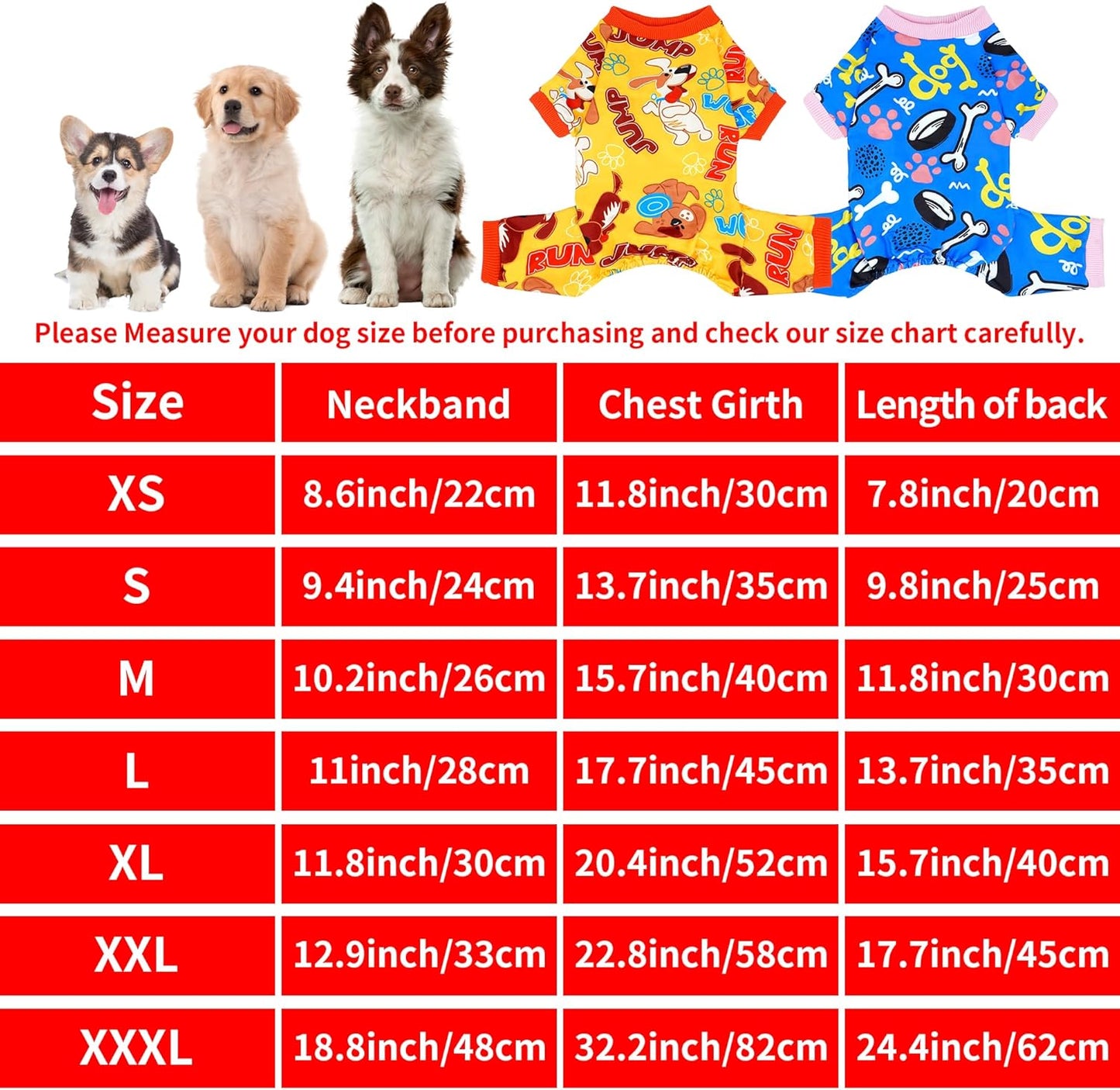 2PCS Dog Pajamas for XXXL Sized Dog Pjs Clothes Puppy Onesies Outfits Pet Jammies Boy Girl Male Female Apparel Paw Bone Puppy Print XXXL