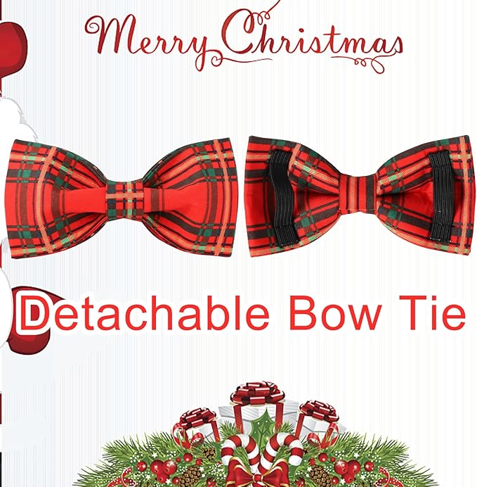 Christmas Dog Collar with Bow Tie, Cotton Christmas Plaid Collar for Medium Girl Boy Dog,Red &Green Plaid Dog Collar Bowtie with Durable Metal Buckle,Adorable Pet Collar,M,Neck 13.5-22in
