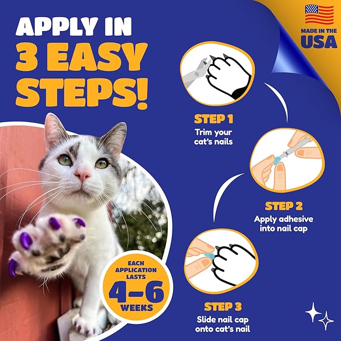 Soft Claws Cat Nail Caps for Medium Cats – (40 Caps, Blue) - Made in USA - Veterinarian-Developed | Protects Furniture & Skin - Easy to Apply, Long-Lasting Anti-Scratch Soft Cat Claw Covers