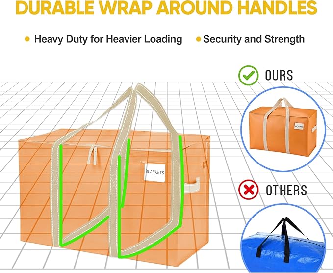VENO 6 Pack Moving Bags, Heavy Duty, Moving Boxes Alternative, Packing Storage Supplies, Dorm Room Essentials with Zipper for Clothes, Extra Large Packaging Totes (Seasonal Autumn Orange, 6 Pack)